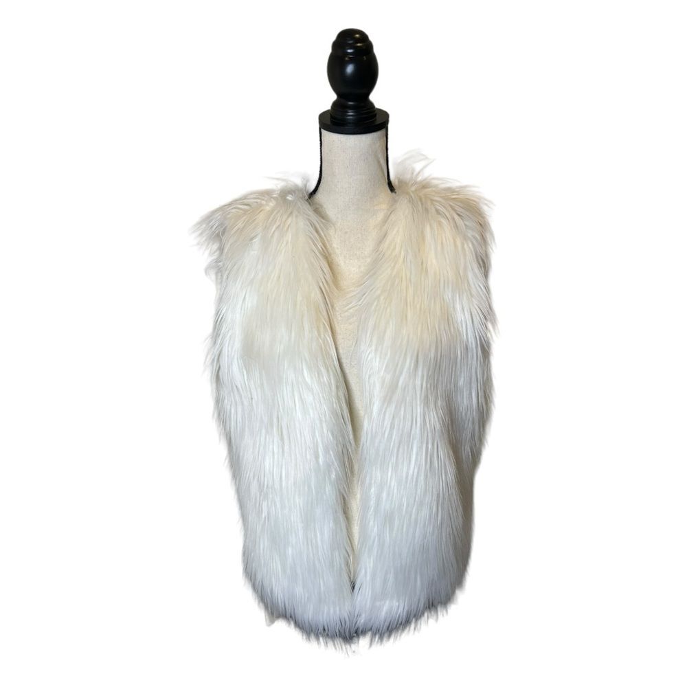 Y2K Rampage Faux Fur White Shaggy Vest Size Large